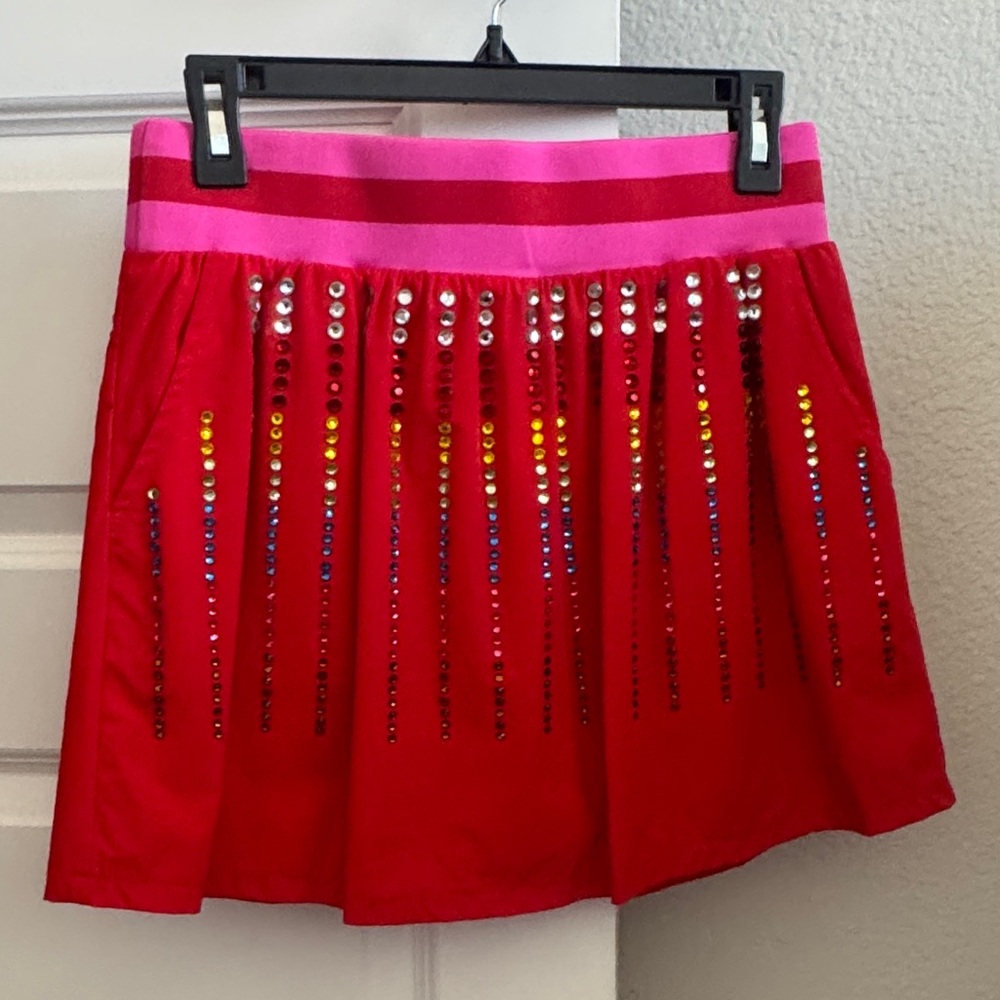 QUEEN OF SPARKLES Red and Pink Sequin Mini Skirt